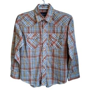 Kids Vintage Wrangler Pearl Snap  LS Western Shirt L(10/12) EUC